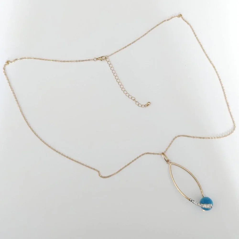 Blue bead, cz and gold pendant necklace